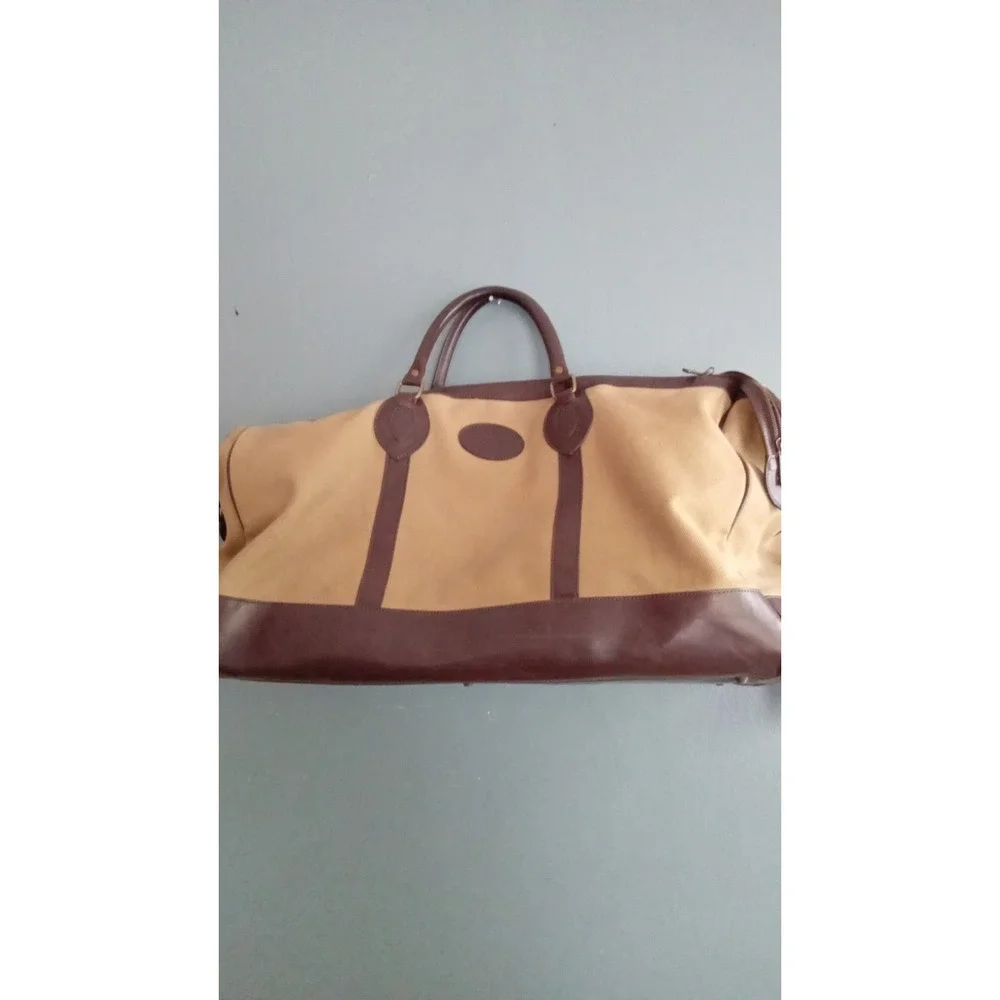 Vintage Canvas Leather Trim Travel Duffel‎ Bag Brown Leather Accents
